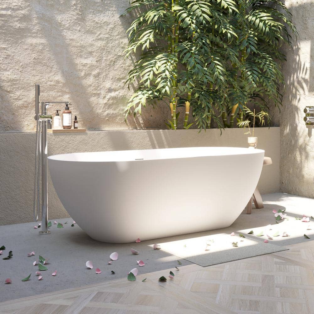 65" White Acrylic Freestanding Soaking Bathtub with Drain