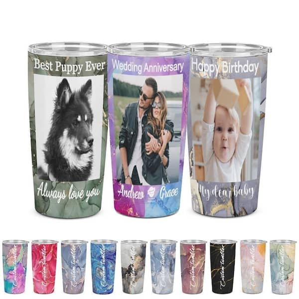 Personalized 20 oz Stainless Steel Coffee and Tea Tumbler with Lid, Straw and Brush, Black