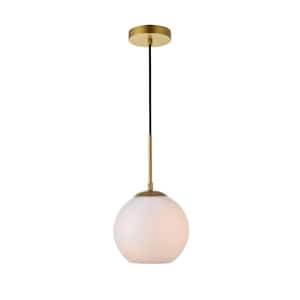 Timeless Home Blake 1-Light Brass Pendant with 7.9 in. W x 7.1 in. H Frosted Glass Shade