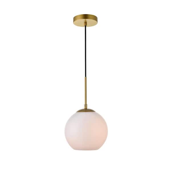 Unbranded Timeless Home Blake 1-Light Brass Pendant with 7.9 in. W x 7.1 in. H Frosted Glass Shade
