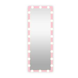 23.3 in. W x 62.6 in. H Rectangular Aluminium Framed Wall Bathroom Vanity Mirror With LED light in Pink