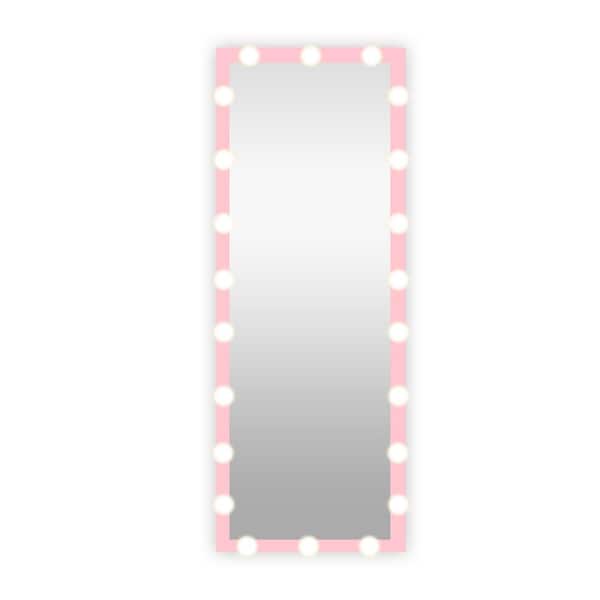 Unbranded 23.3 in. W x 62.6 in. H Rectangular Aluminium Framed Wall Bathroom Vanity Mirror With LED light in Pink