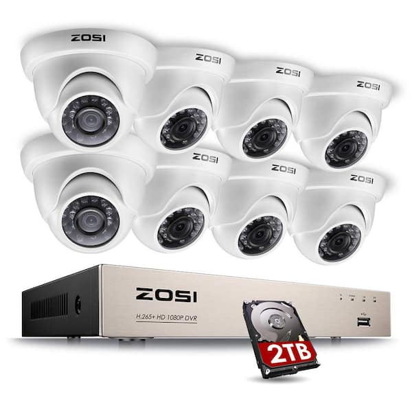 ZOSI 8-Channel 1080p 2TB Hard Drive DVR Security Camera System with 8 Wired Dome Cameras