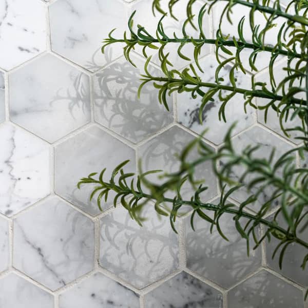 MSI - Carrara White Hexagon 12 in. x 12 in. x 10 mm Polished Marble Mesh-Mounted Mosaic Floor and Wall Tile (10 sq. ft. /case)