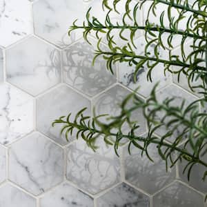Carrara White Hexagon 12 in. x 12 in. x 10 mm Polished Marble Mesh-Mounted Mosaic Floor and Wall Tile (10 sq. ft. /case)