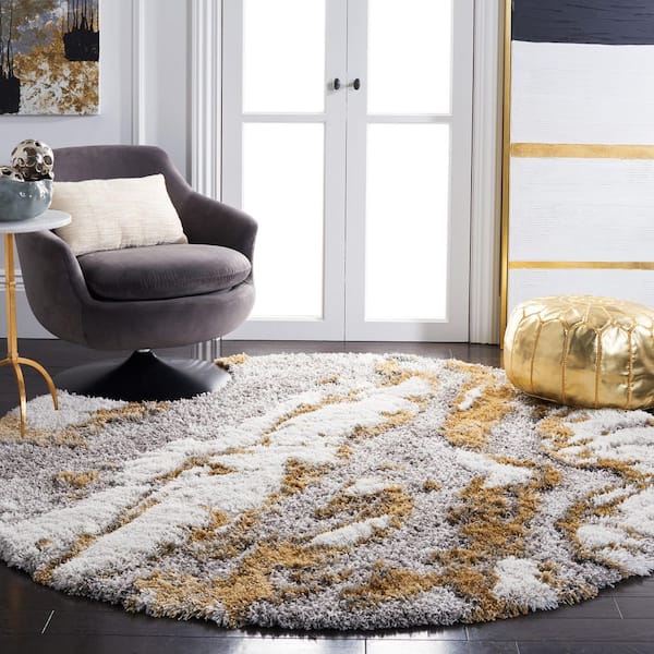 Horizon 10 ft. x 10 ft. Gray/Gold Abstract Round Rug