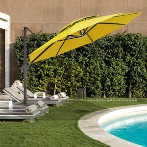 11 ft. Round Cantilever Tilt Patio Umbrella With Crank in Yellow