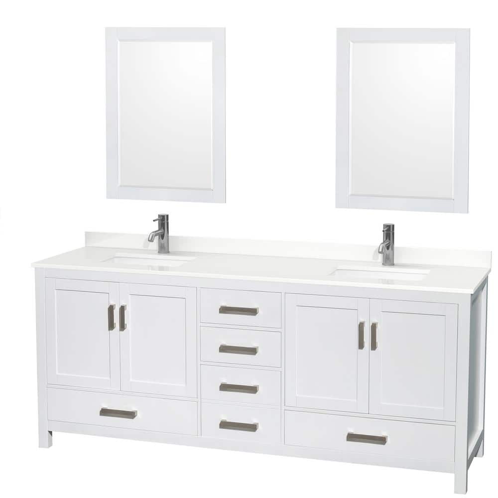 Sheffield 80 in. W x 22 in. D x 35 in. H Double Bath Vanity in White with White Quartz Top and 24 in. Mirrors price history on PriceWatchPro