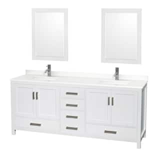 Sheffield 80 in. W x 22 in. D x 35 in. H Double Bath Vanity in White with White Quartz Top and 24 in. Mirrors