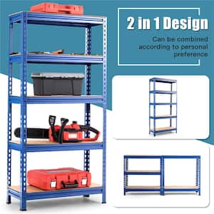 Blue 5-Tier Metal Storage Shelves 60 in. Adjustable Shelves (2-Pieces)