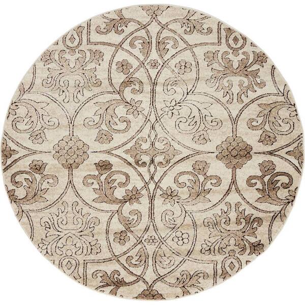 Unique Loom Rushmore Washington Dark Beige 5' 0 x 5' 0 Round Rug ...