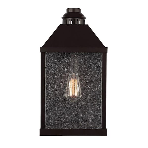 Generation Lighting Lumiere 9.25 in. W x 18.5 in. H 1-Light Oil-Rubbed Bronze Metal Outdoor Wall Lantern Sconce with Clear Seeded Glass