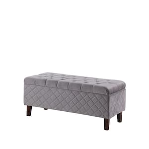 17.5 in. Fossil gray Blue Shantelle Quilted Tufted Storage Bench