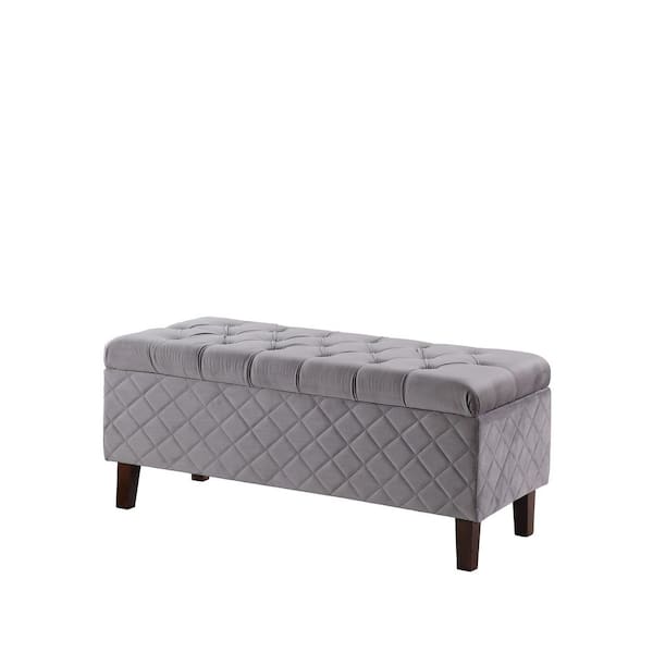 ORE International 17.5 in. Fossil gray Blue Shantelle Quilted Tufted Storage Bench