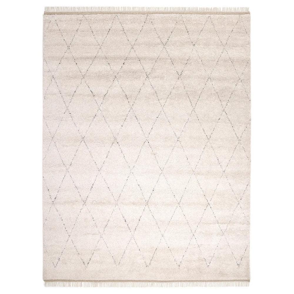 Ivory Wool-Viscose Blend Hand-Knotted Moroccan Shag Rug - 8' x 10'