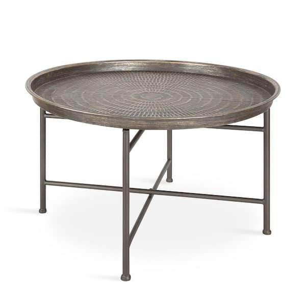 Modern Round Wood Rotating Tray Coffee Table with Storage & Metal Legs in  Natural