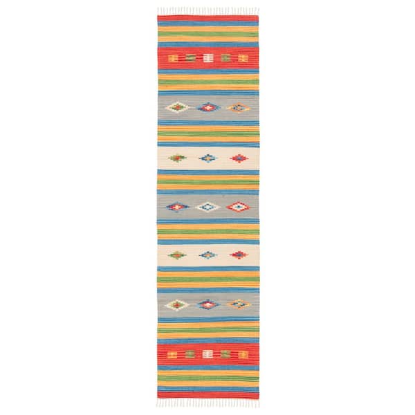 Montauk 2 ft. x 9 ft. Blue/Red Western Striped Runner Rug