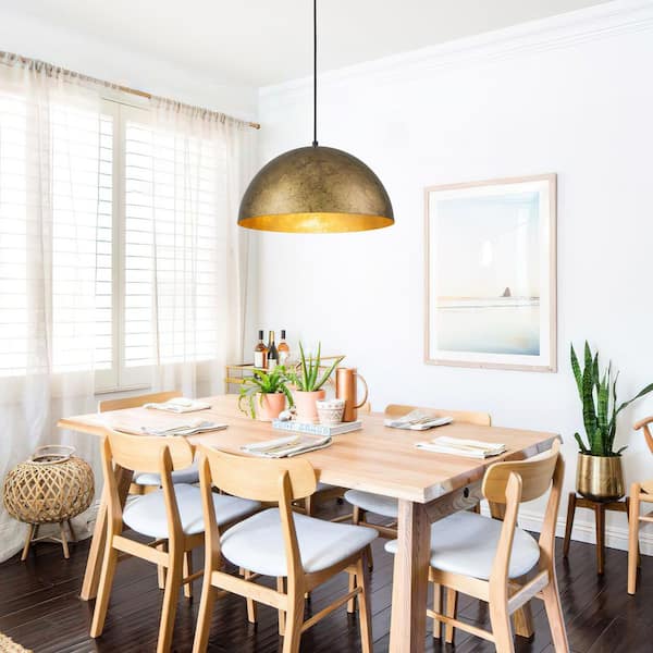 PCover Modern Farmhouse 15 in. W 1-Light Dome Pendant Light Antique Brass Industrial Metal Singe Hang Lighting
