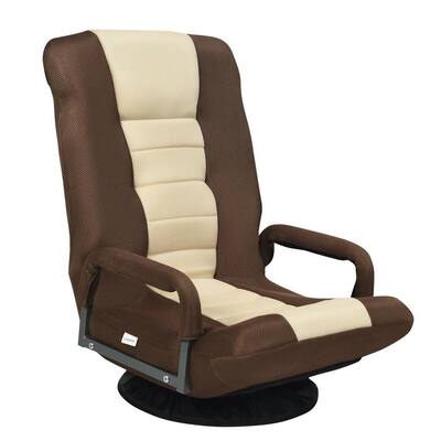 Brown Mesh Fabric Swivel Floor Game Chair with Padded Arms