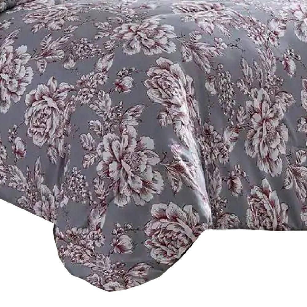 Benjara Tyler 8- Piece Gray Floral Print Microfiber Queen Bed Comforter Set Benjara Tyler 8- Piece Gray Floral Print Microfiber Queen Bed Comforter Set - 3