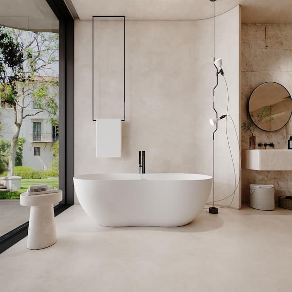 67 in. x 29.5 in. Freestanding Stone Resin Solid Surface Soaking Bathtub in Matte White