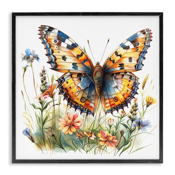Summer Garden and Butterfly by LSR Design Studio Black Framed Animal Giclee Art Print 24 in. x 24 in.