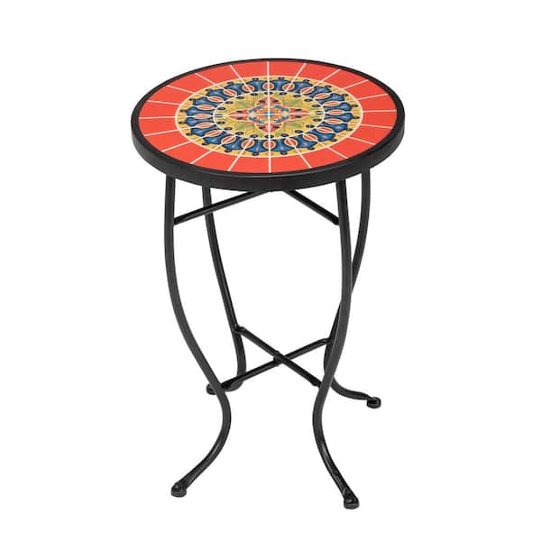 Karl home Metal Frame Glass Top Outdoor Side Table