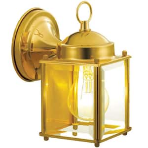 7.7 in. 1-Light Polished Brass Outdoor Wall Lantern Sconce