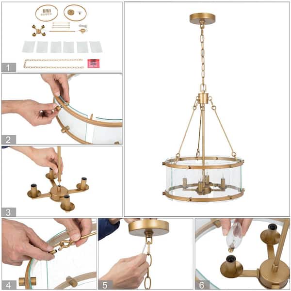 Uolfin Mid-Century Drum Dining Room Chandelier 3-Light