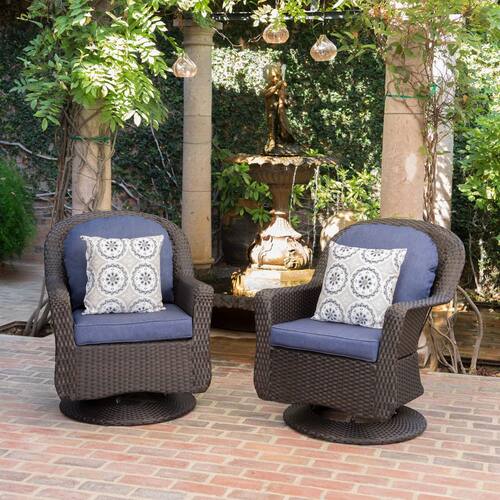 2-Piece Brown Wicker Outdoor Rocking Chair Patio Swivel Chair Set
