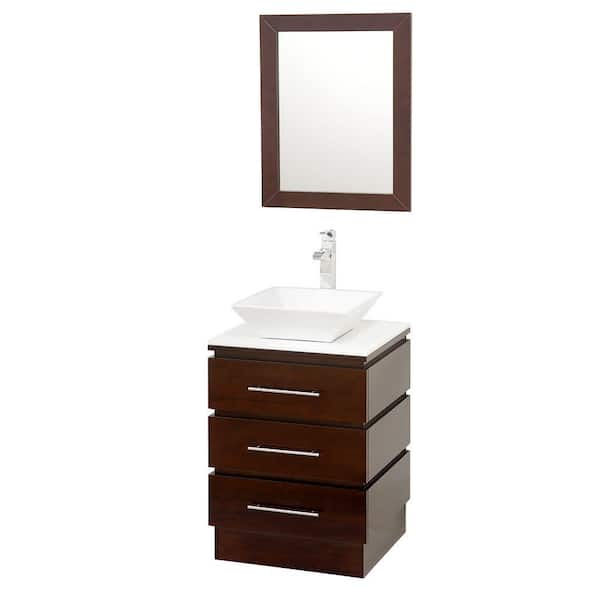 Wyndham Collection Rioni 22-1/4 in. Vanity in Espresso with Glass Vanity Top in White and Mirror