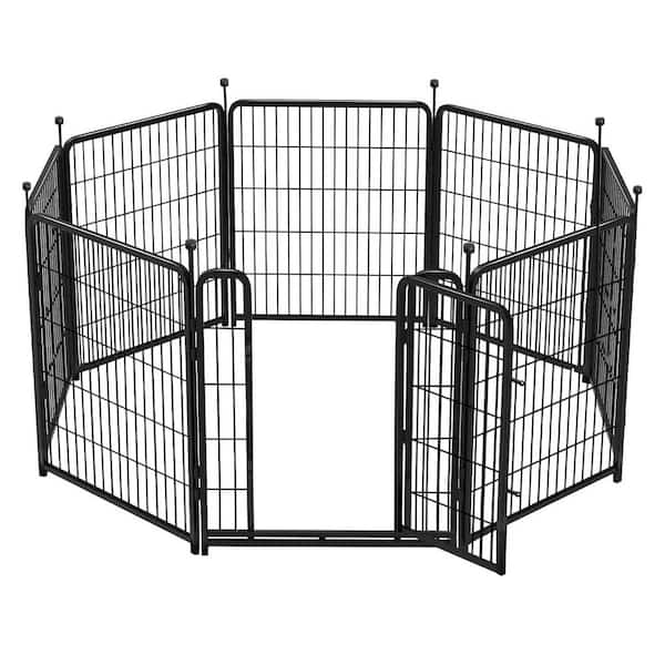 Decorative 32 in. Heavy Duty Iron Garden Fence with Gate 8 Panels Total 17.7 ft. for Yard Indoor Outdoor Pet Fencing