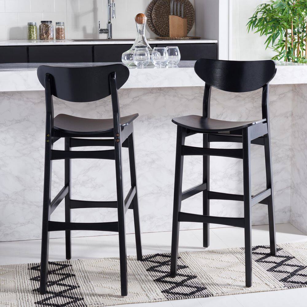 Mid-Century Sleek Black Wood Bar Stool, Set of 2