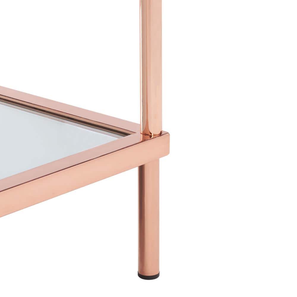 Elegant Rose Gold Mirrored Glass End Table with 3-Tier Design