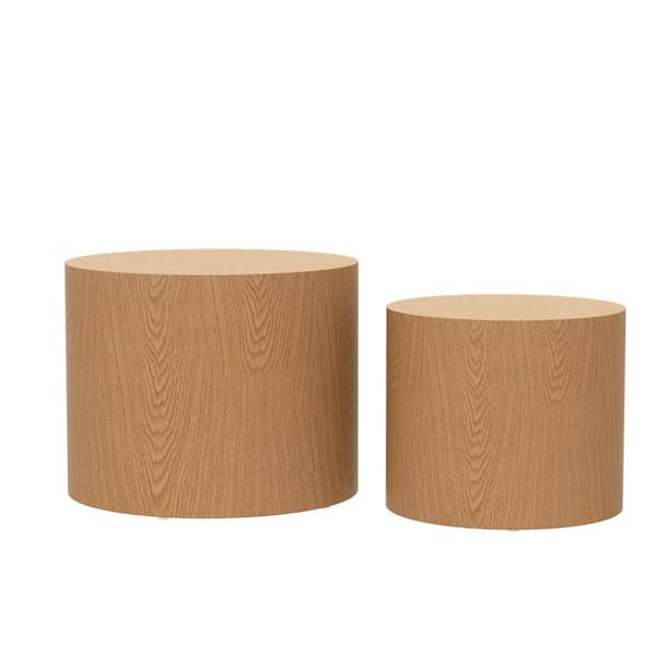 STICKON 18.89 in.Natural Round Wood Coffee Table with 2 Pieces
