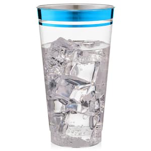16 oz. 2-Line Aqua Blue Rim Clear Disposable Plastic Cups, Party, Cold Drinks, (100/Pack)