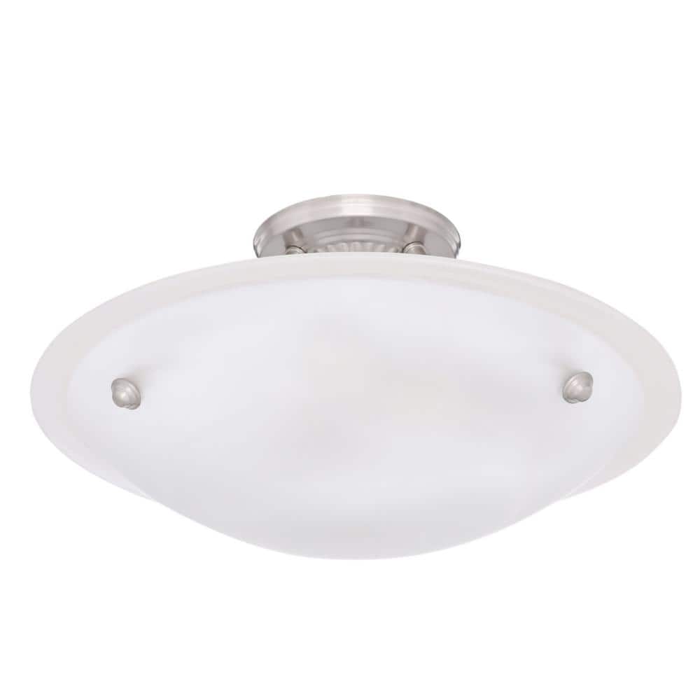 Oasis 16" Brushed Nickel 3-Light Semi Flush Mount with Alabaster Glass