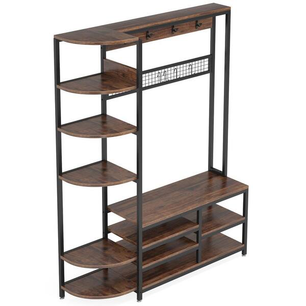 BYBLIGHT Carmalita Brown 69.29 in. Industrial Hall Tree Entryway Coat Rack  with Shoe Storage Shelf and Hooks BB-C0357GX - The Home Depot