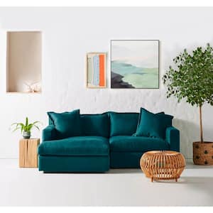 84 in. Square Arm Linen Upholstered L-Shaped Chaise Sofa Oversized Deep-Seated 2-Piece Sectional Couches in Dark Green