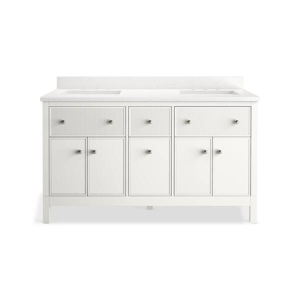 KOHLER Malin 61in. Double Sink Freestanding White Bath Vanity with White Quartz Top Assembled