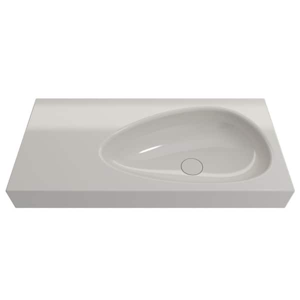 BOCCHI Etna Wall-Mounted Biscuit Fireclay Rectangular Bathroom Sink 35.5 in. with Matching Drain Cover