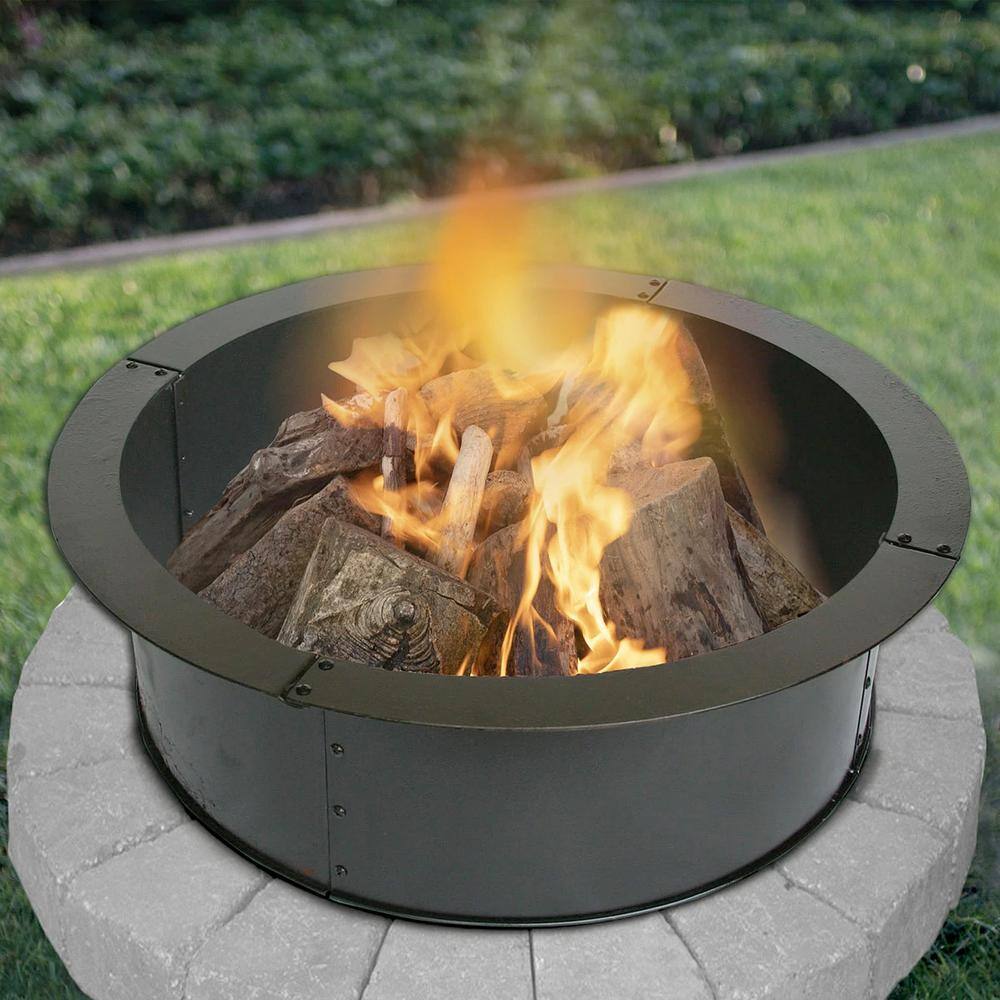 Heavy-Duty Black Steel 28" Round Outdoor Fire Pit Ring