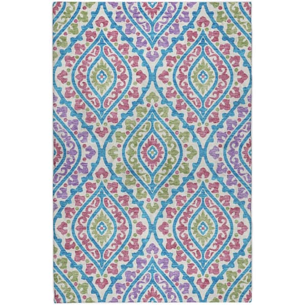 Dream Shag Premium Machine Washable Abstract ADS761 White 5 ft. x 7 ft. 6 in. Area Rug