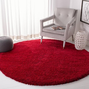 California Shag Red 7 ft. x 7 ft. Round Solid Area Rug