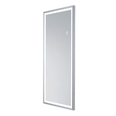 Sianna 22 in. x 48 in. Modern Rectangle Framed Brushed Silver Finish Lighted Wall Mounted Full Length Decorative Mirror
