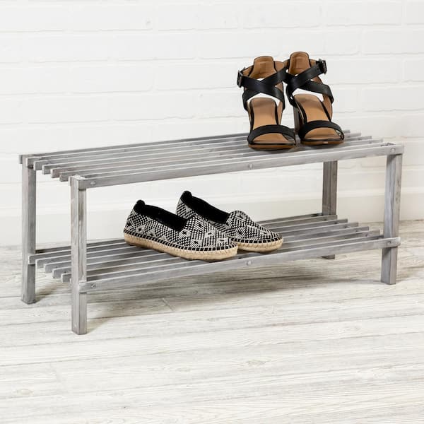 Honey-Can-Do 2-Tier Tubular Metal Shoe Rack - Olive and White