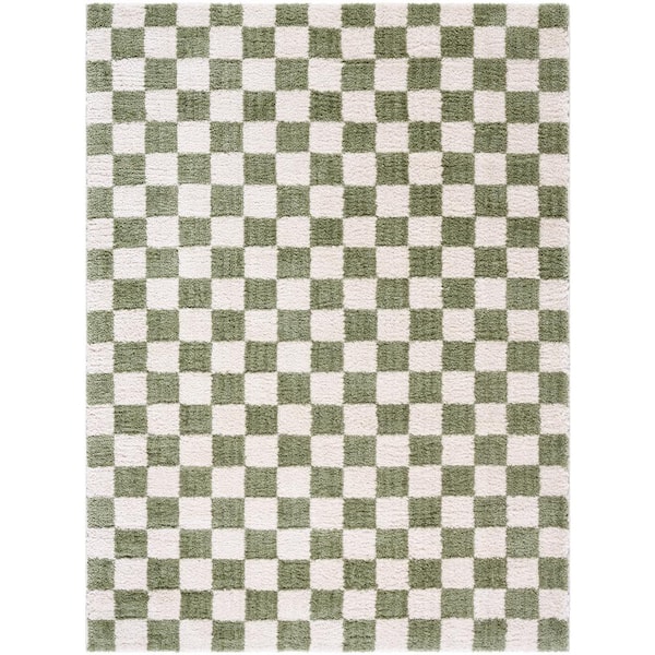 Fossay Shag Green 3 ft. x 7 ft. Modern Indoor Area Rug