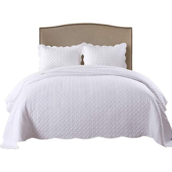 B34 3-Piece White Peony 100% Cotton Queen Size Lightweight Quilt Set