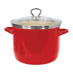 8 qt. Enamel on Steel Stock Pot in Red with Glass Lid