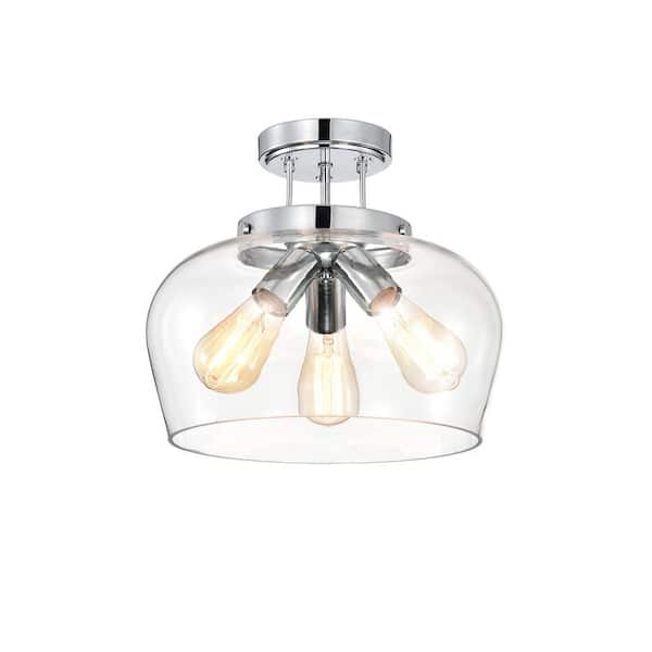 Warehouse of Tiffany Celine 12 in. 3-Light Indoor Chrome Semi-Flush ...